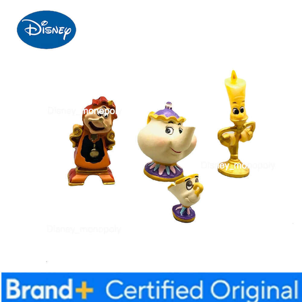 Disney 4Pcs/set Movie Beauty And The Beast Cogsworth Mr Clock Miniature Collectible Decoration Figurine Fashion Toys Model Gifts H260105