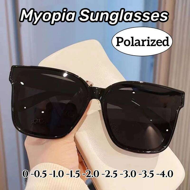 Unisex Retro Square Frame Myopia Glasses Trendy Large Polarized Outdoor Travel Sunglasses Goggle Shade Eyewear0 ~-4.0 XJ260105