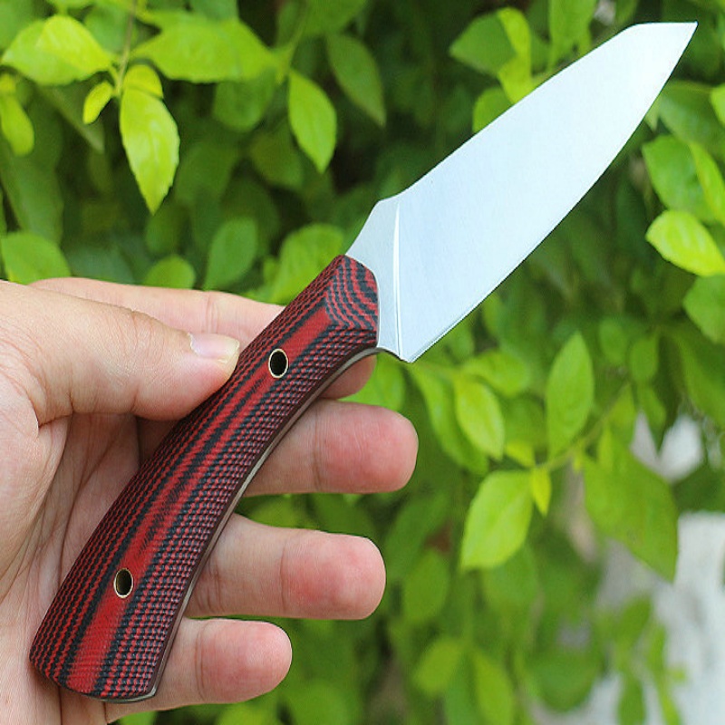 Free Shipping Outdoor Small Straight Knife Double Color G10 Camping Survival High Hardness D2 Steel Stainless Steel Creative Gift Knife with Leather C