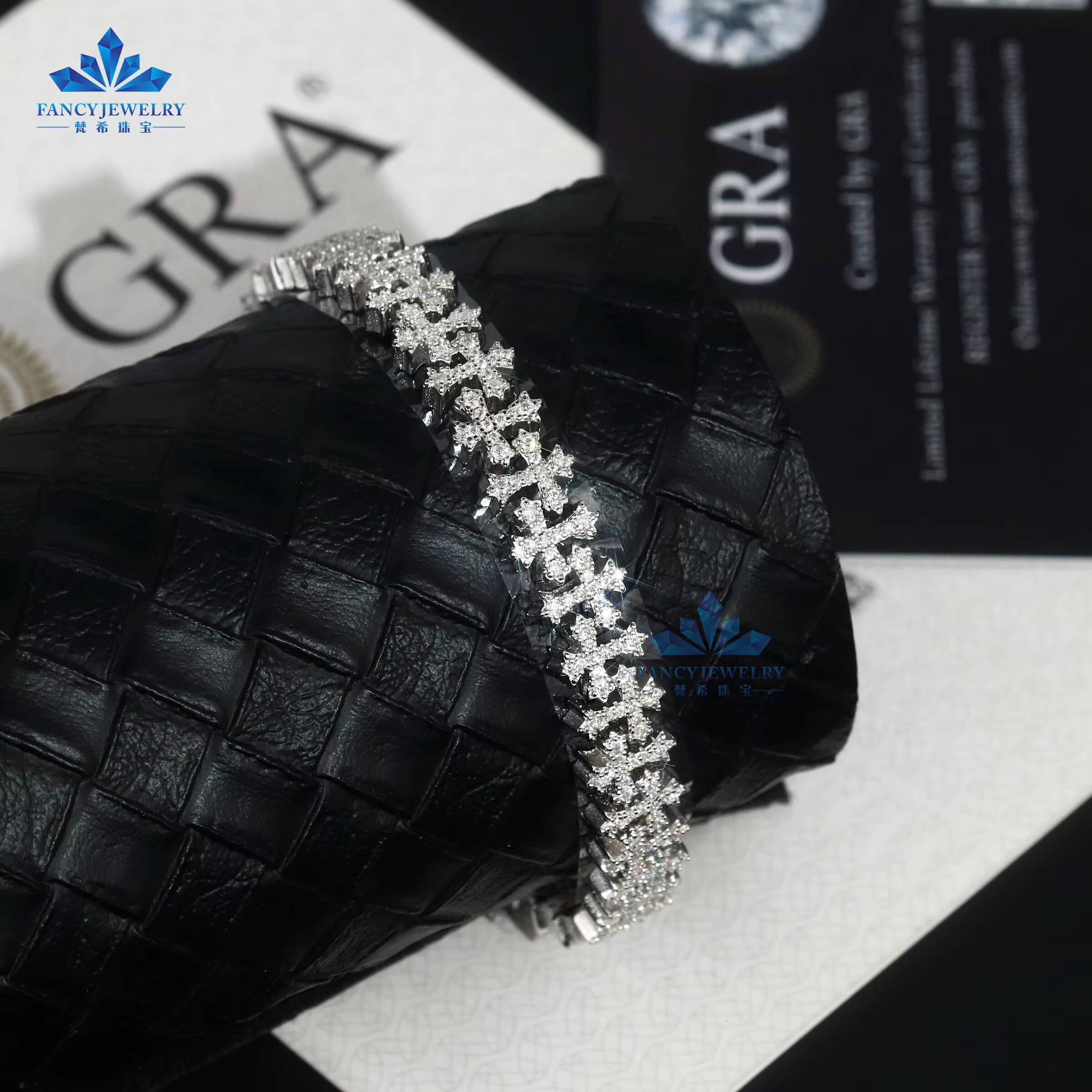 Rapper Jewelry Iced Out Cross Design Moissanite Cuban Chain Bracelet Hip Hop Bracelet 925 Silver Cuban Bracelet Cross