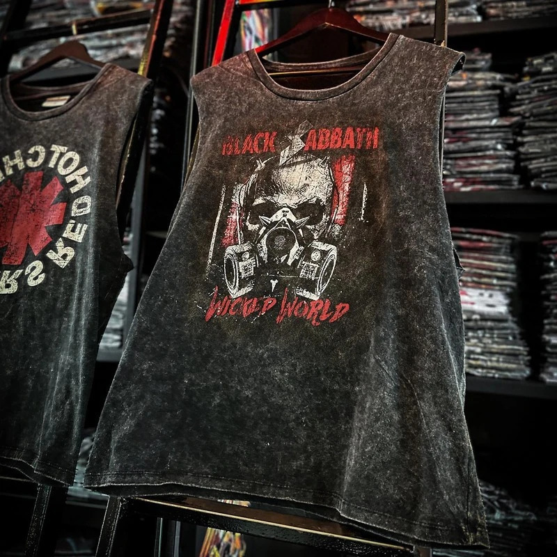 American Rock Band Printed Vintage Washed Sports Vest Cotton Sleeveless Mens Tshirt Hiphop Gym Clothing Tank Top Summer 260104