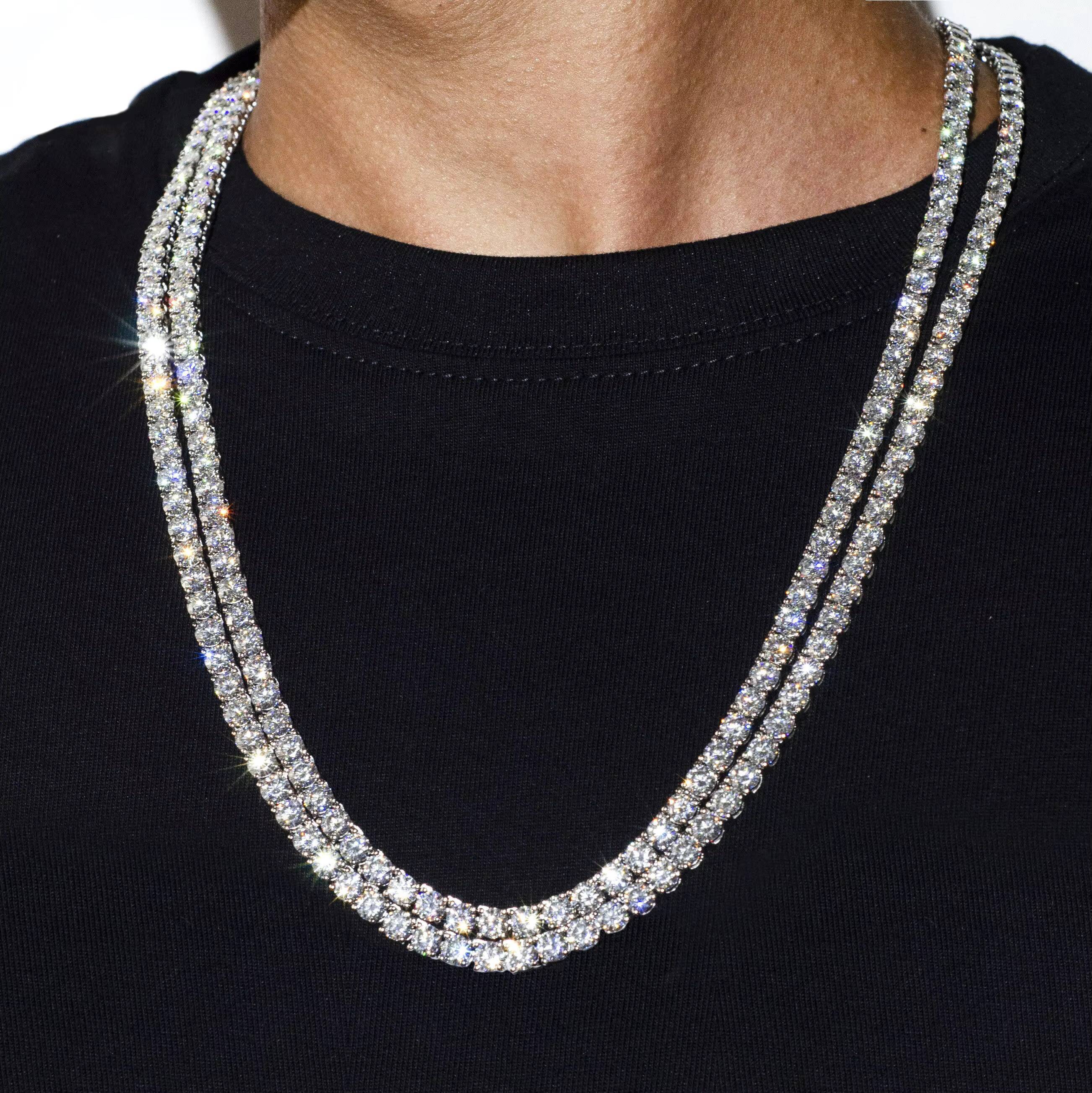 Fast Delivery Vvs Moissanite Tennis Chain Necklace Hip Hop Style Round Brilliant Cut Diamond 925 Silver Necklace Fine Jewelry