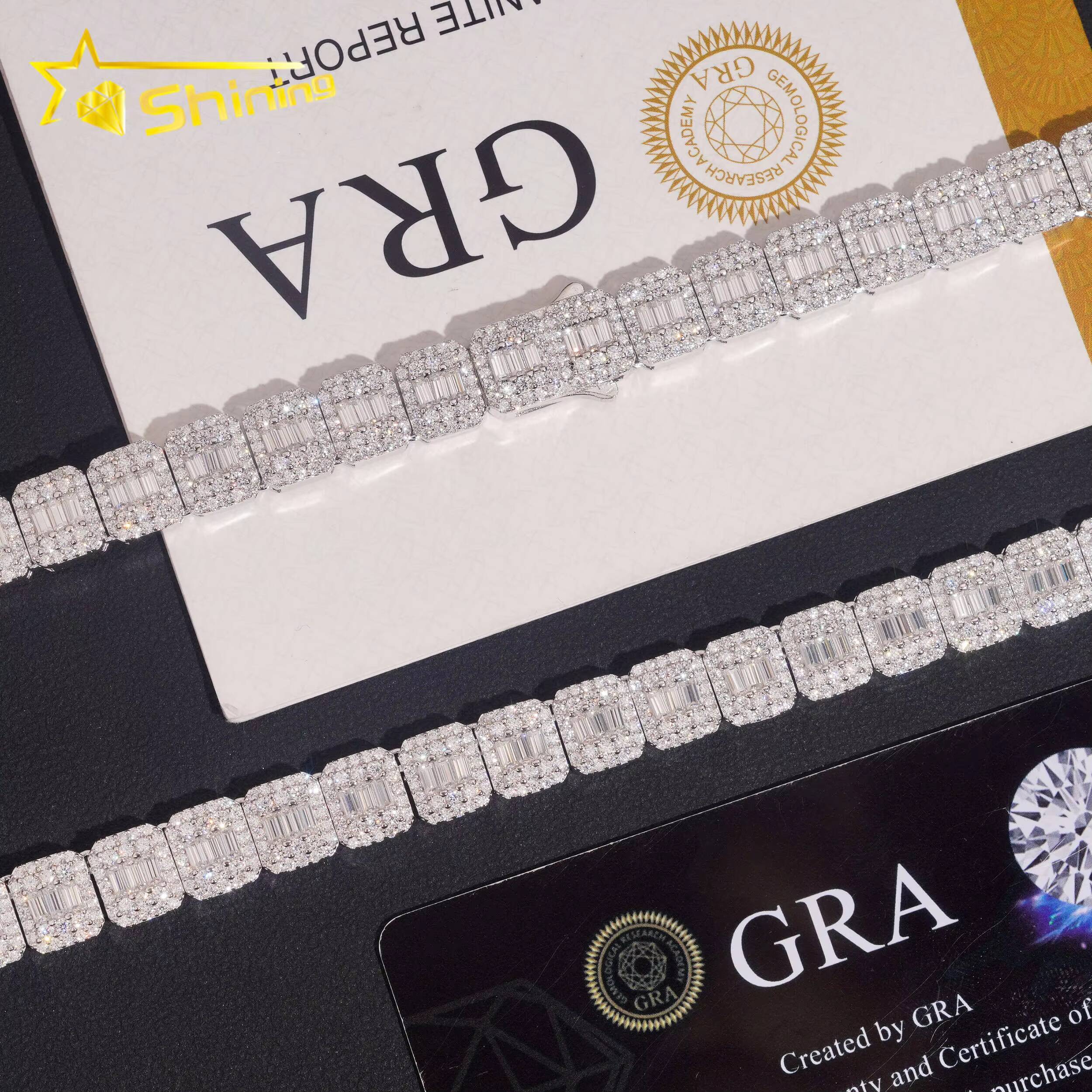 Luxury Baguette Sterling Silver 925 Iced Out Diamond Men Necklace Vvs Moissanite Hip Hop Jewelry Cluster Tennis Chain