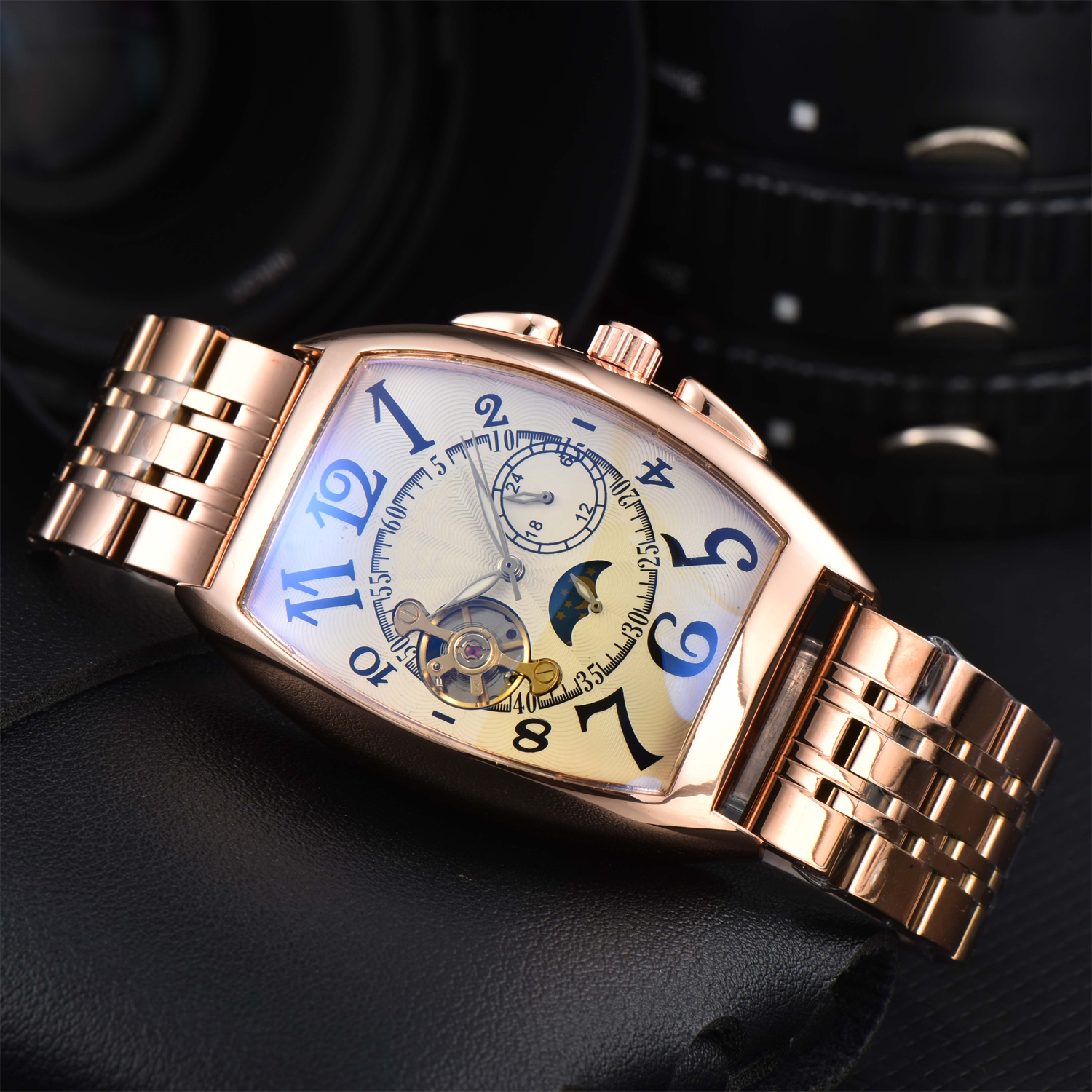 Fashion Mens women FRANCKity MULLERity Wristwatches leather Tourbillon male Watch Automatic Mechanical Wristwatch steel men Watches relogio masculino clock #435