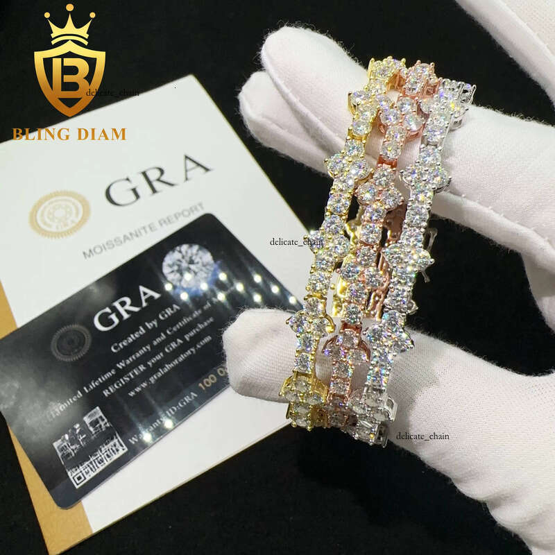 Pass Tester High-Quality VVS Silicon Stone Ice Out 925 Sterling Silver Lab VVS Moissanite Cross Bracelet