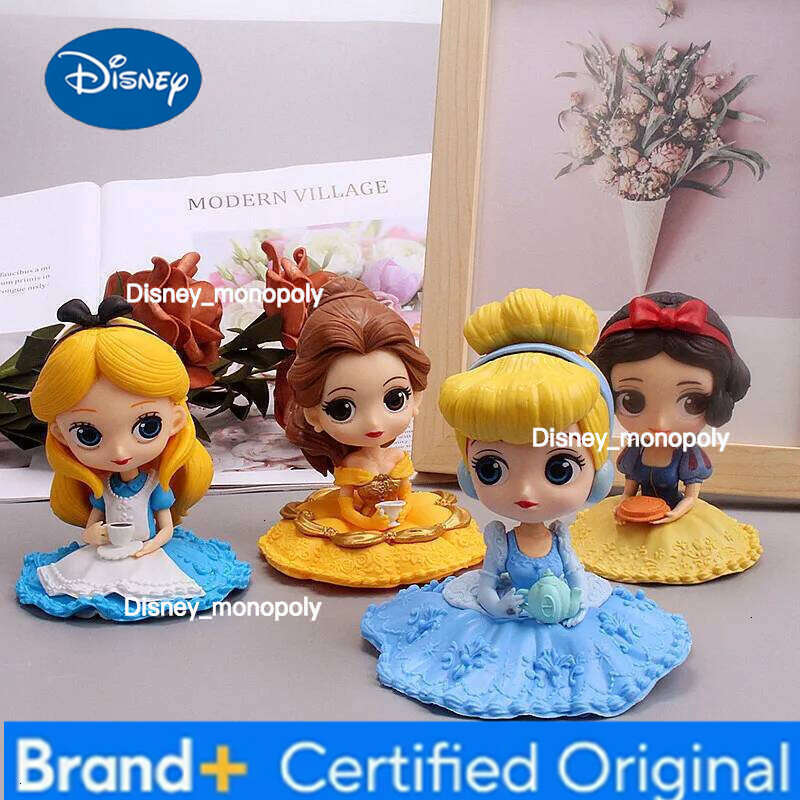 Disney 10cm Q Posket Snow White Sofia Alice Belle Mermaid Aurore Princess Figures Toys Collectible Model Dolls Cake Decoration H260105 H260105