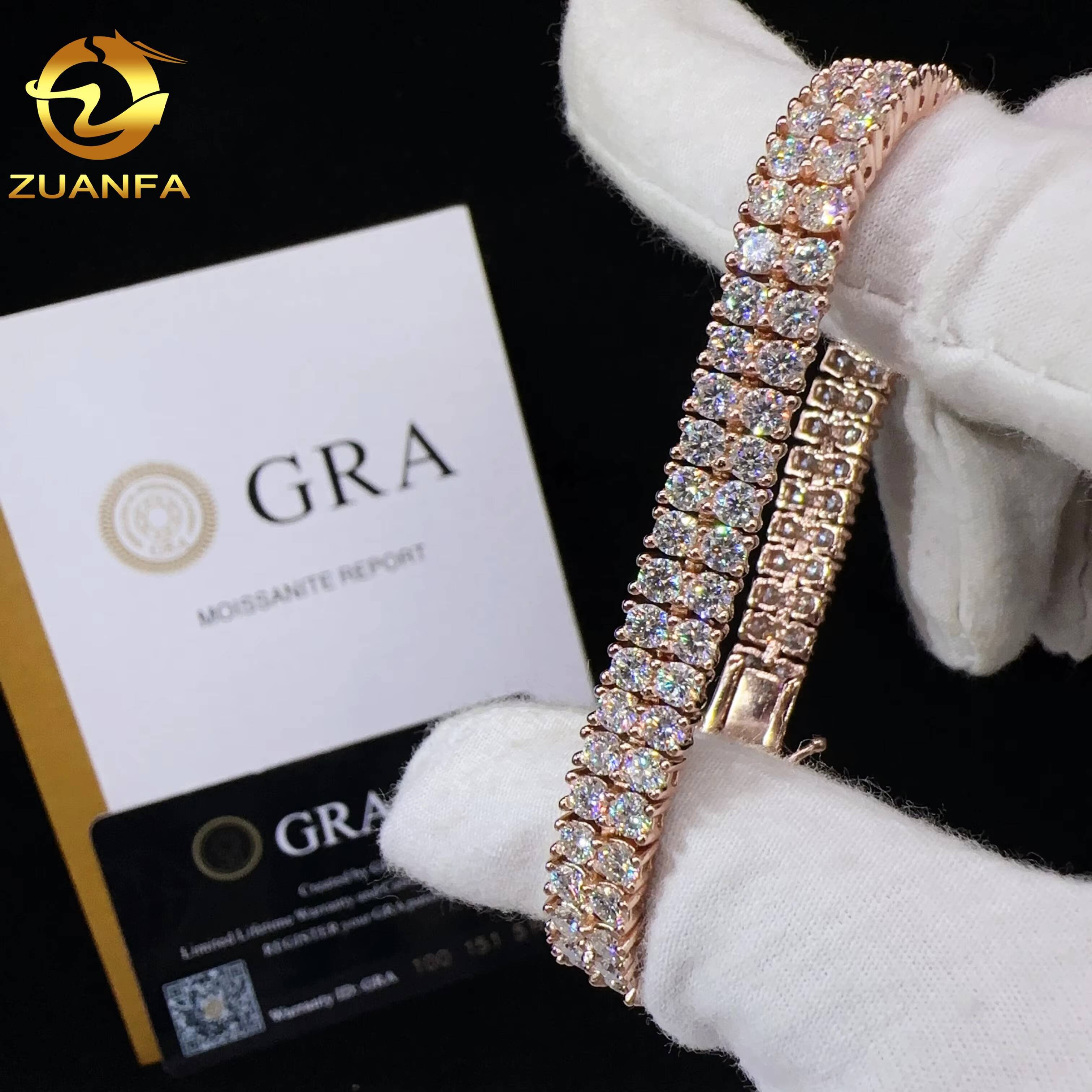 Two Rows Diamond Real Gold Plated Bracelet Sterling Silver 925 Vvs Moissanite Hip Hop Jewelry Lab Diamond Tennis Chain Bracelet