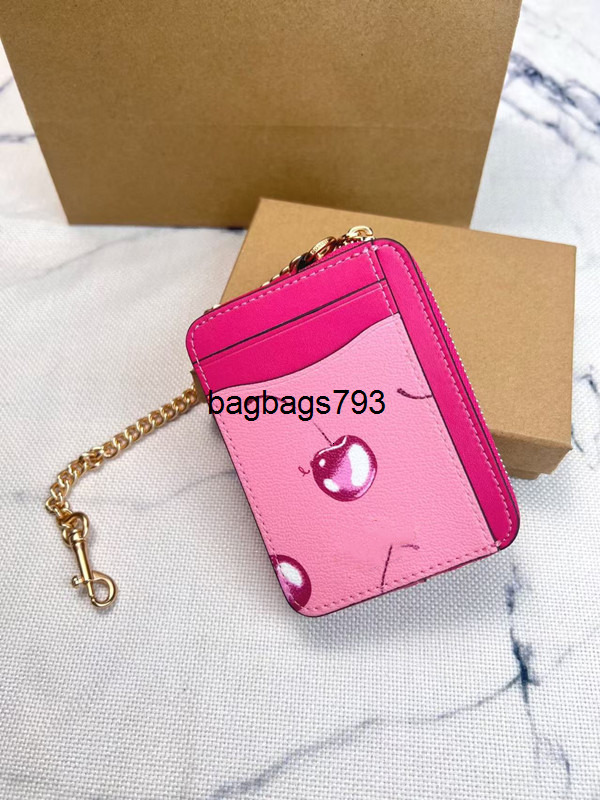 Keychains Lanyards Lanyards Designer For Women Bag Charm Keyring cherry Fashion Mens Key Chain Leather Wallet Luxury Mini Purse Bag Pendant Key Holder