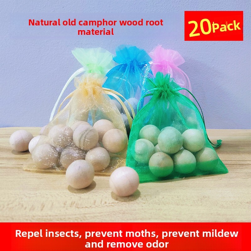 Camphor Wood Balls, 20 Pieces, Sachet Pack, Diameter 1.8cm, Insect-Proof, Moth-Proof, Mildew-Proof, Moisture-Proof, Wardrobe Deodorizer