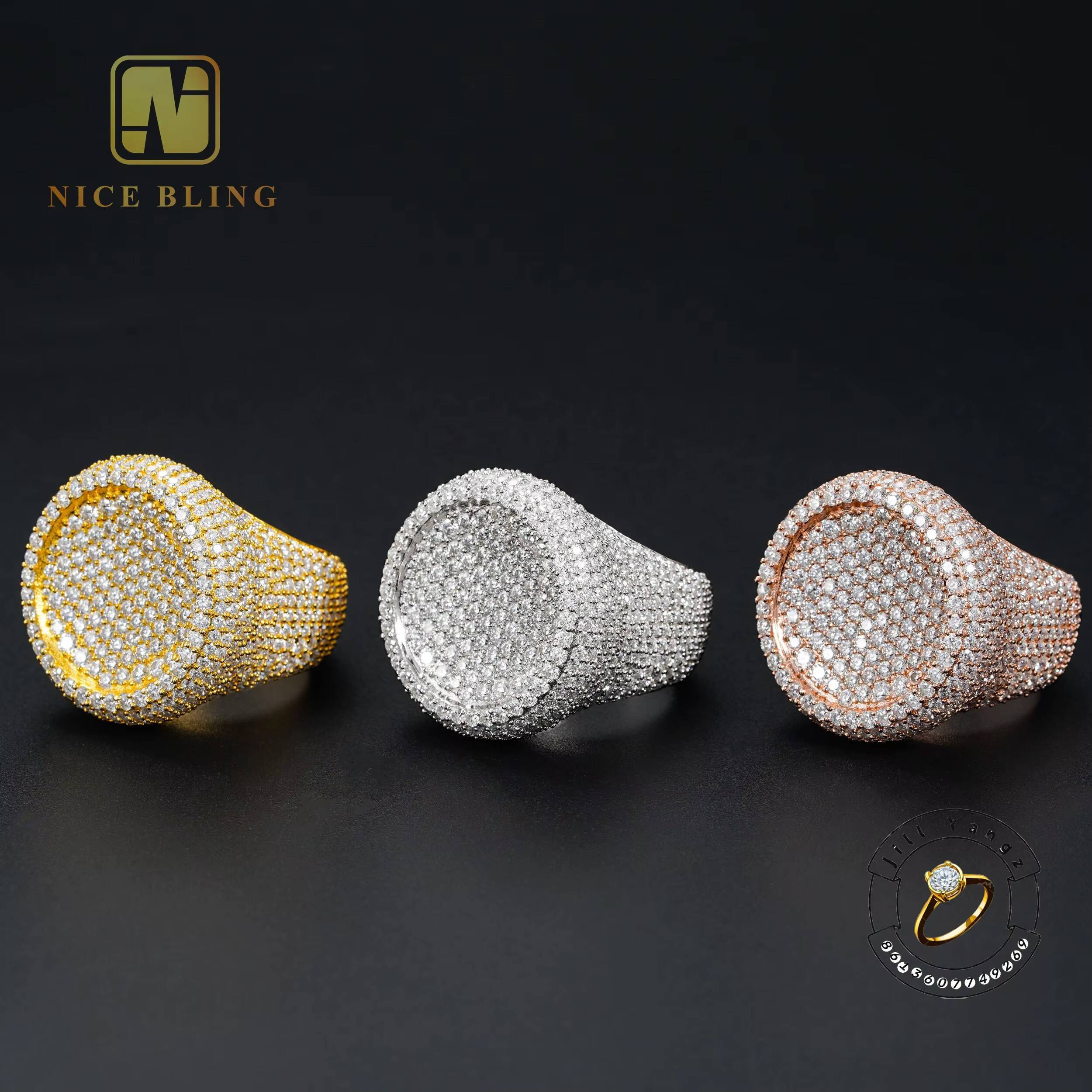 Rose Gold Plates Vvs Moissanite Championship Ring Sterling Silver Rings for Men Hip Hop Rock Iced Out Gifts for Men