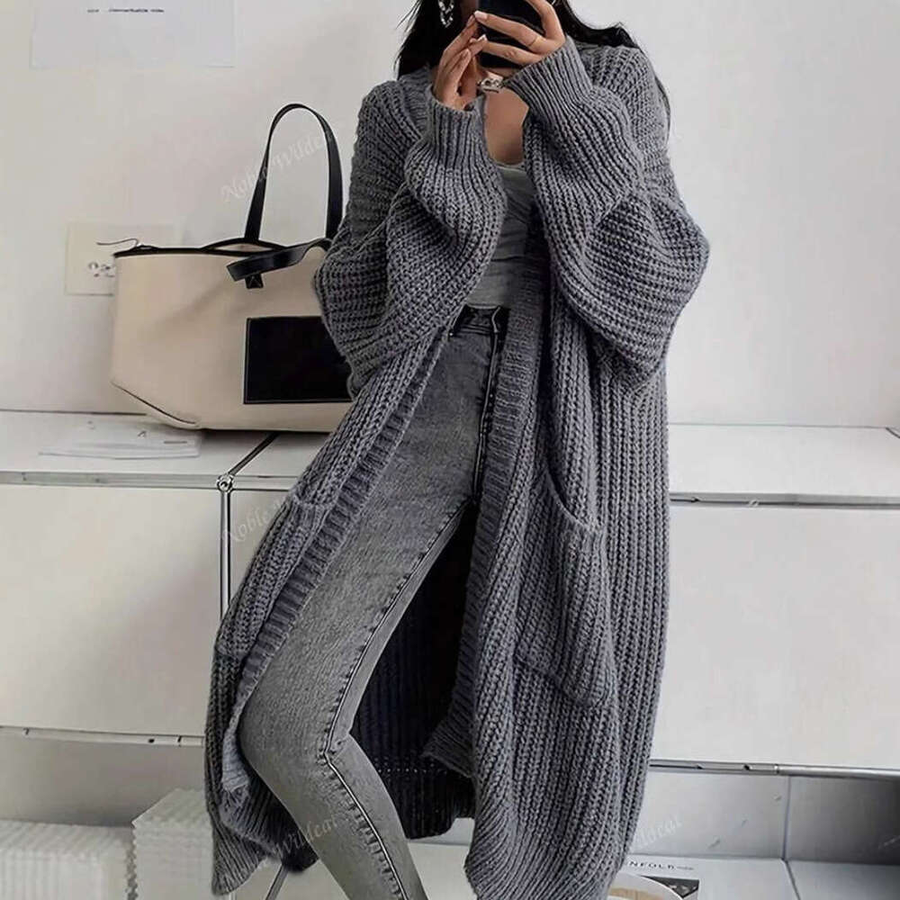 Women's Sweater Cardigan | Korean Elegant Over-the-Knee Loose Thick Knitted Coat | Autumn Winter Casual Daily Wear