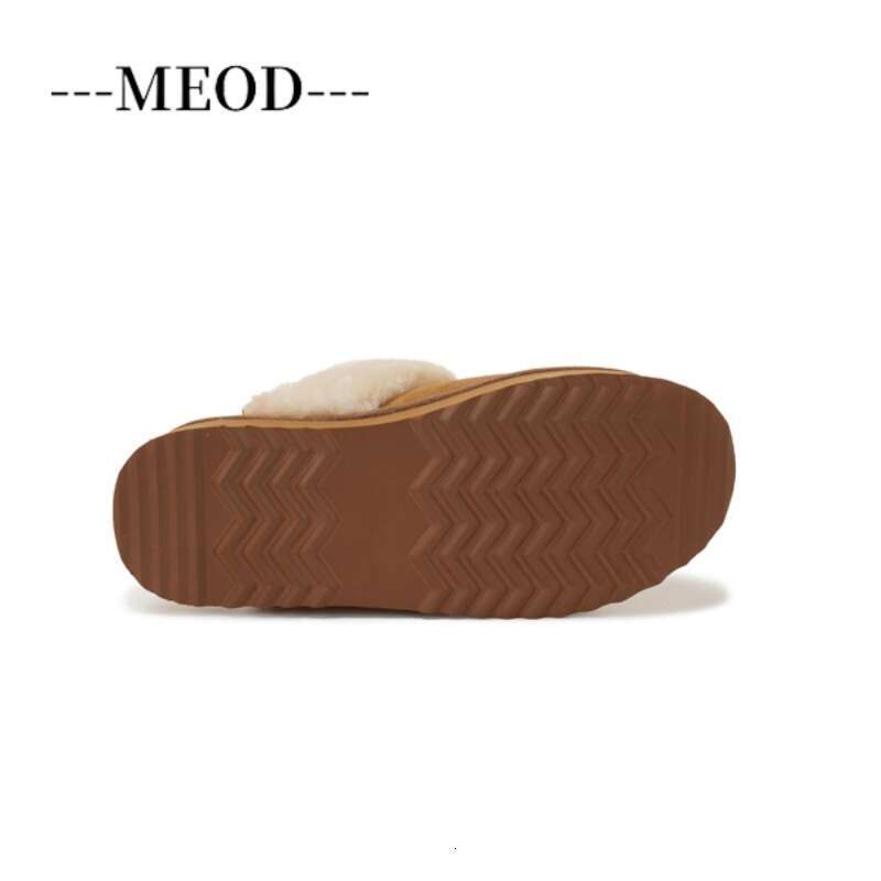 MEOD Winter Slippers Fluffy Shoes Leather Snow Boots Platform Slippers Women Wool Slides Classics Chestnut Non-Slip Shoes Best Quality With Box