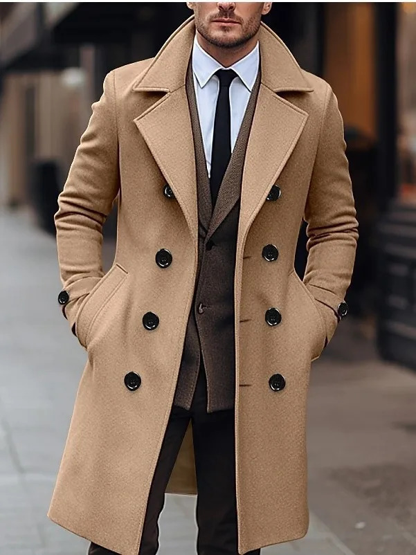 Autumn Wool Blend Trench Coat Man Solid Color Thick Mens Long Overcoat Korean Fit Mid-Length Classic Mans Jackets 260104