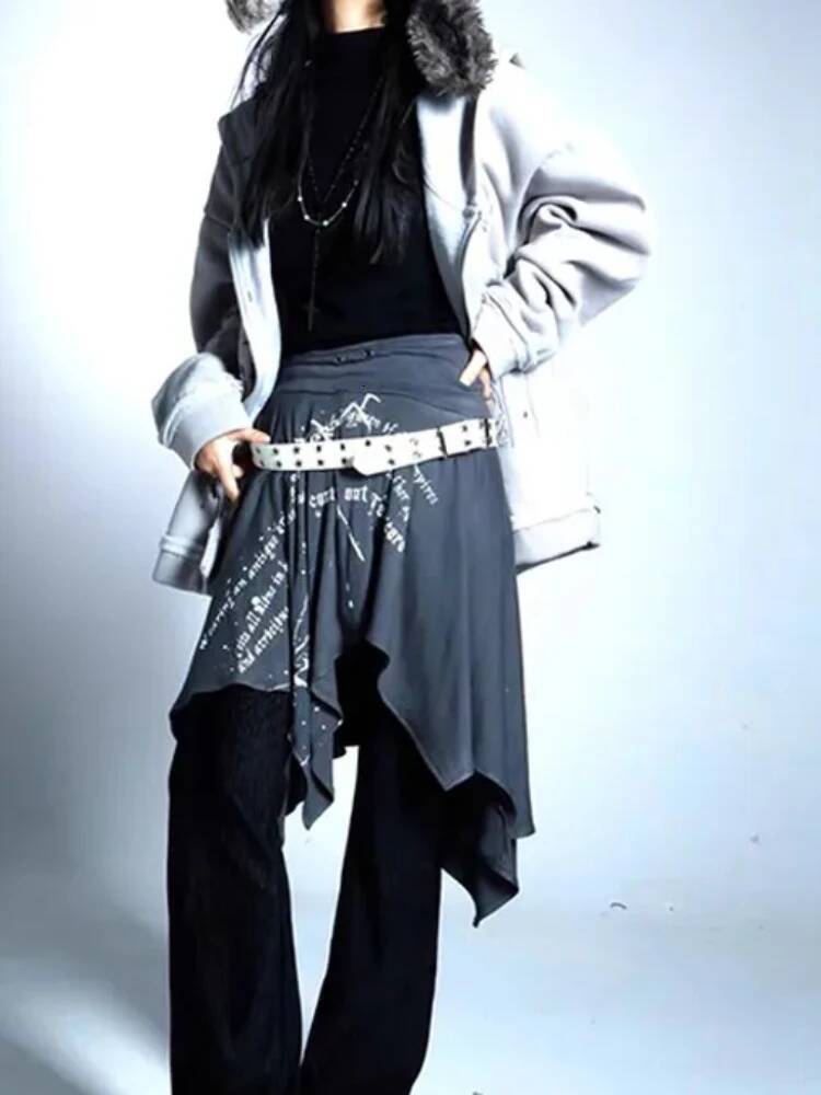 Bestseller Y2k Graffiti Print Vintage Harajuku Women Irregular Skirt Aesthetics Streetwear Skirts High Street American Retro 2025 ddmytues