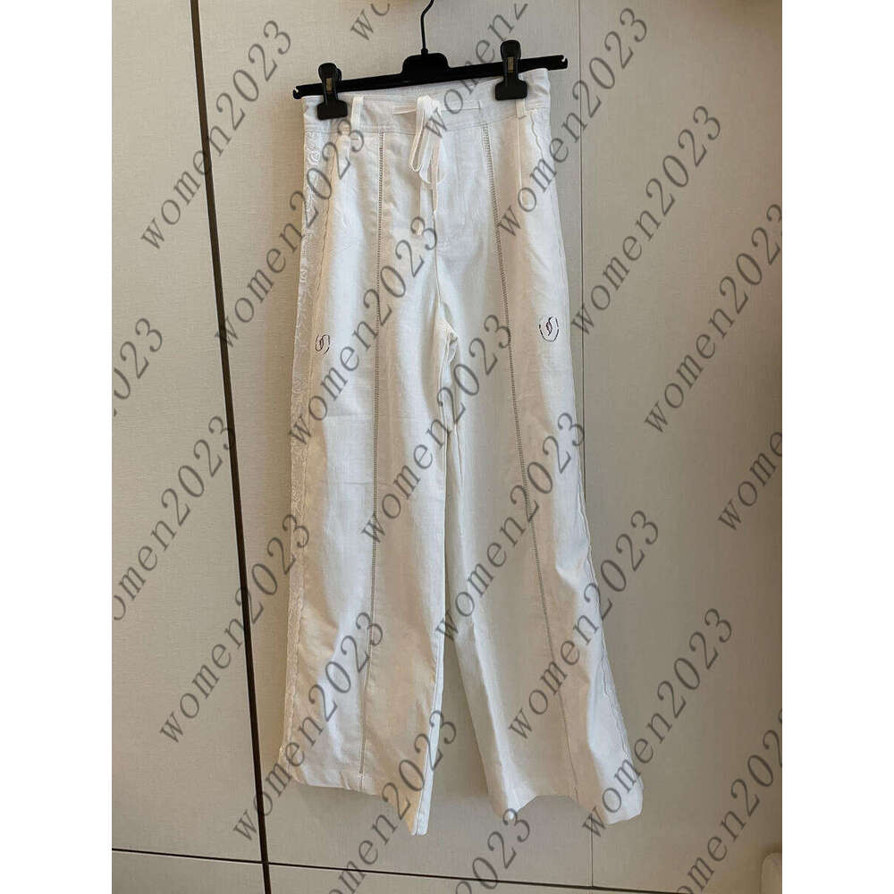 Spring Women's Pants Designer Style Elegant White Long Pants Side Embroidery Lightweight Breathable Casual Pants Fashionable Street Beach Versatile Women's Wear