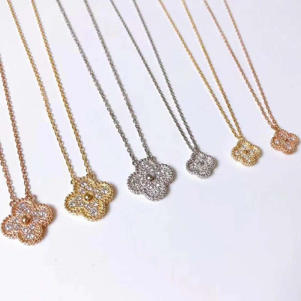 Vanf & Arpeles necklace V a nCleefes necklace VanCfArpels necklace Plated Lucky Clover Full Diamond Necklace for Women Mini