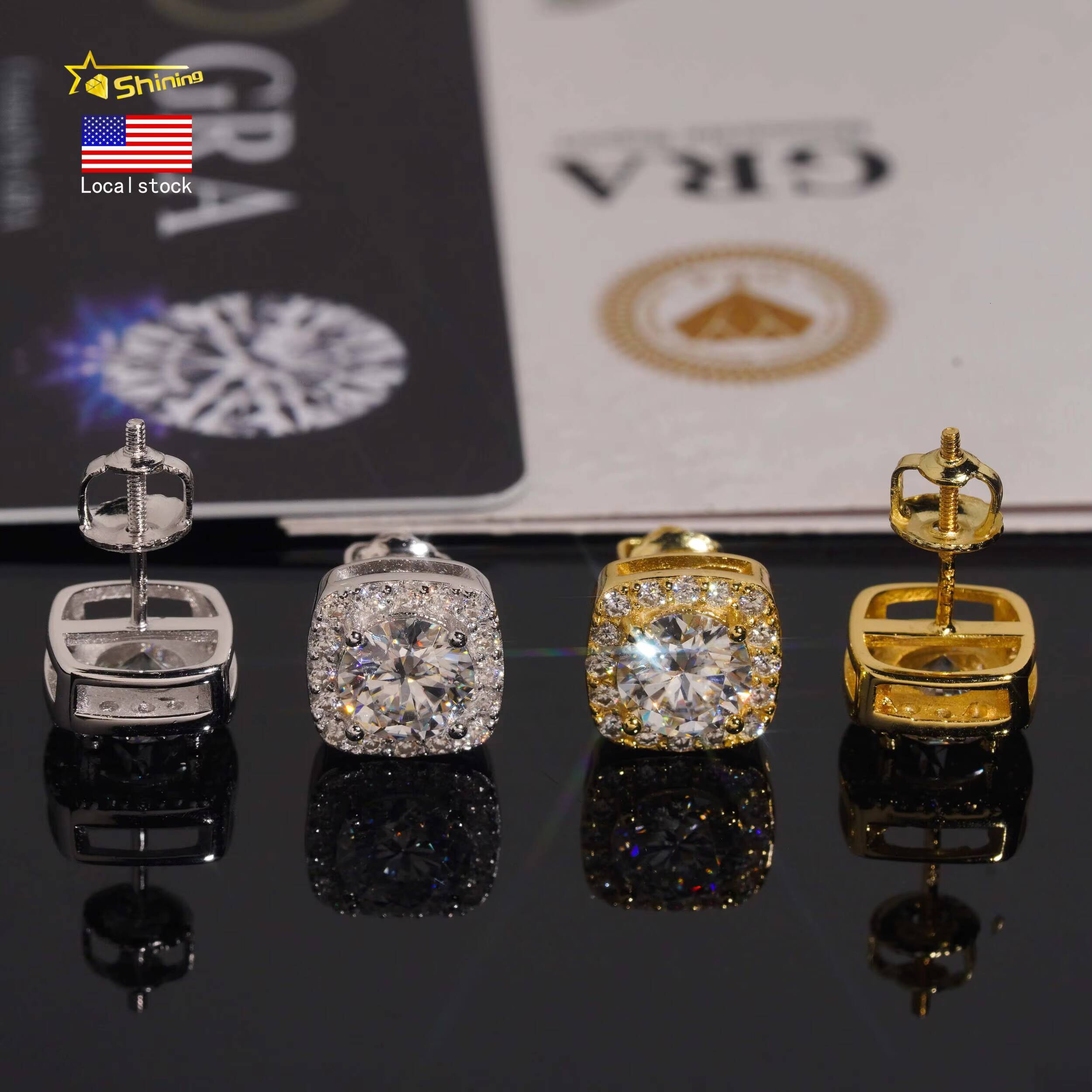 USA Warehouse Fast Shipping 95mm Earrings 925 Sterling Silver Gold Plated Pass Diamond Test Moissanite Screw Back Stud Earring