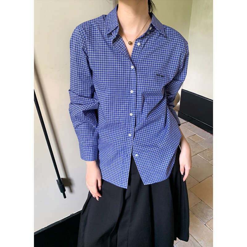 Designer Clothing Korean MIU Style Dongdaemun Alternative Plaid Shirt Women Versatile Long Sleeve Turn-Down Collar Cotton 0171 821a