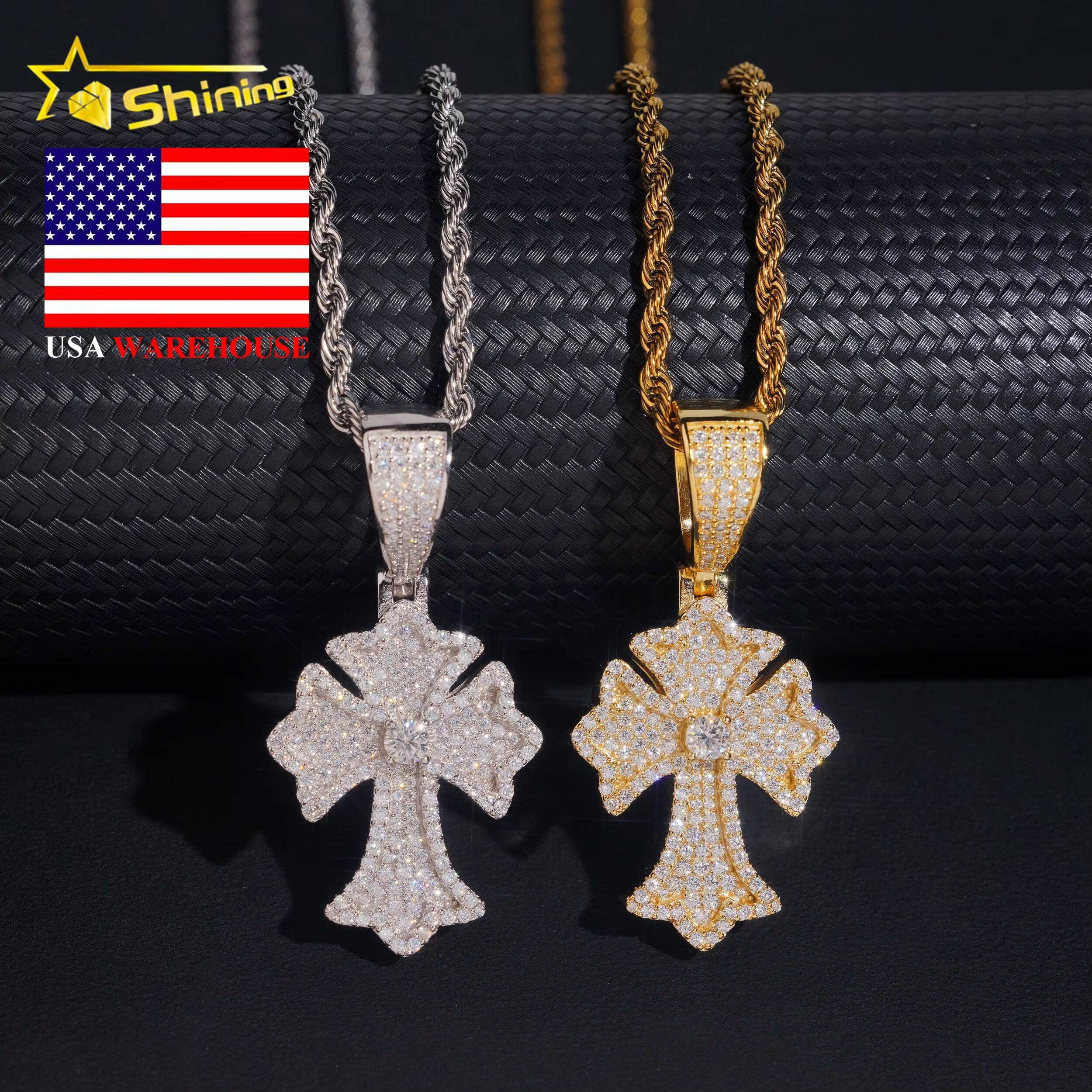Local Stock Fast Shipping Pass Diamond Tester 925 Silver Iced Out Hip Hop Moissanite Cross Pendant