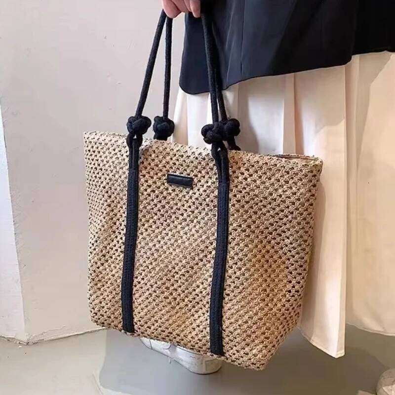 Elegant Ladies Straw Beach Bag Women Holiday Woven Handbag Casual Shopper Tote Top-Handle Fashion Underarm Shoulder Bags
