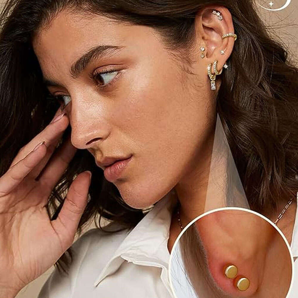 Cross-Border Foreign Trade Best-Selling Flat Back CZ Charms Trendy Versatile gold Stackable Earrings Set Decorations