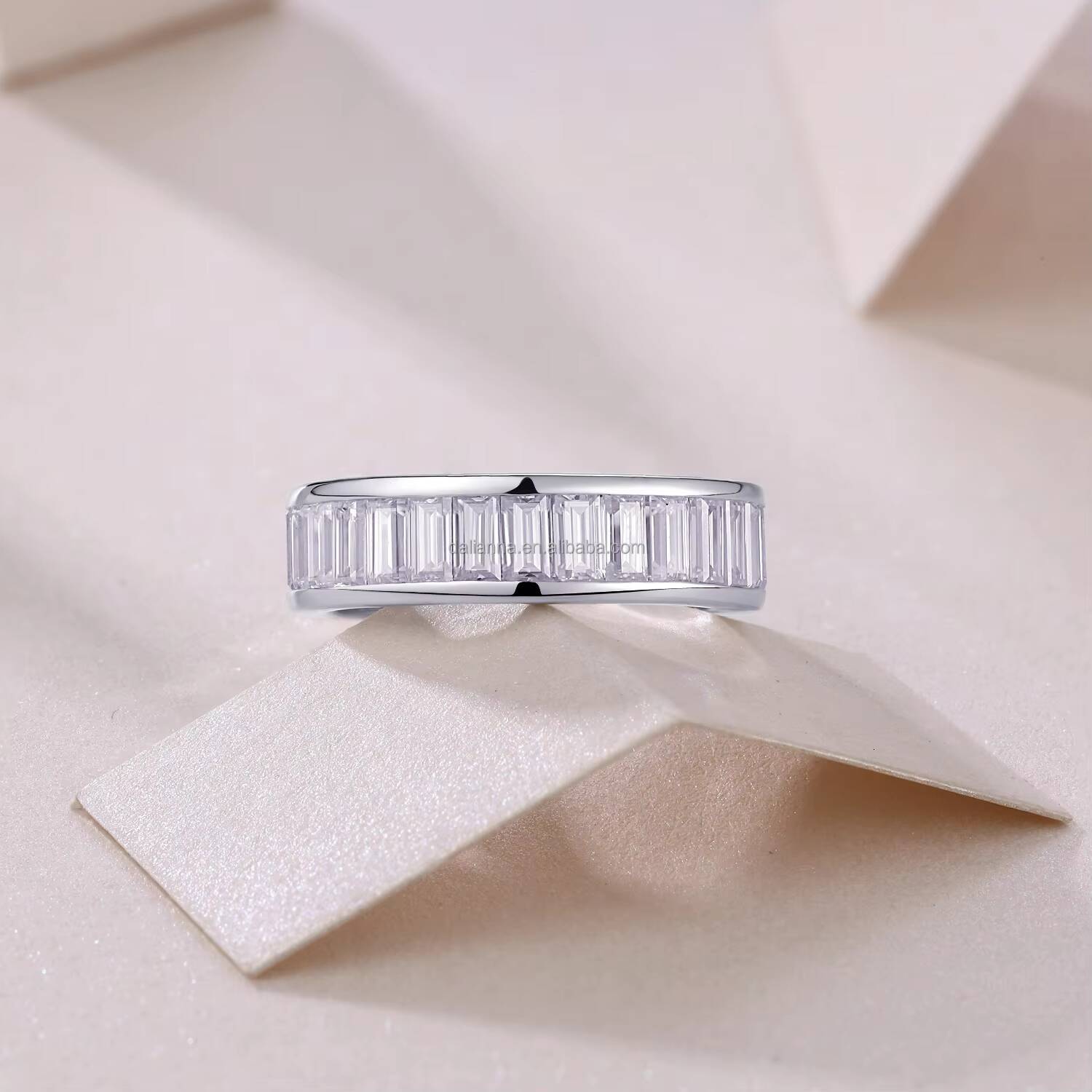 Mens Fashionable Sterling Silver Wedding Band with Channel Set Moissanite Eternity Ring for Anniversaries Gold Plated Jewelry