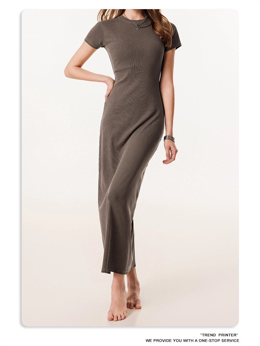 D35C41 Winter European and American style long slim-fit knit short-sleeved dress