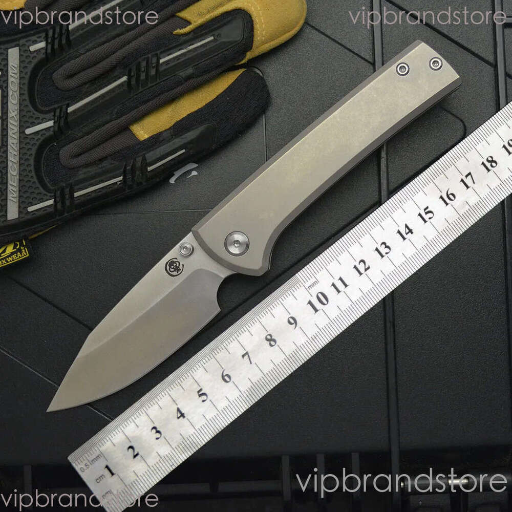 2Models Limited Edition Chaves Folding Knife 3.23 M390 Satin Clip Point fixed blade knife Blade, Titanium Handles