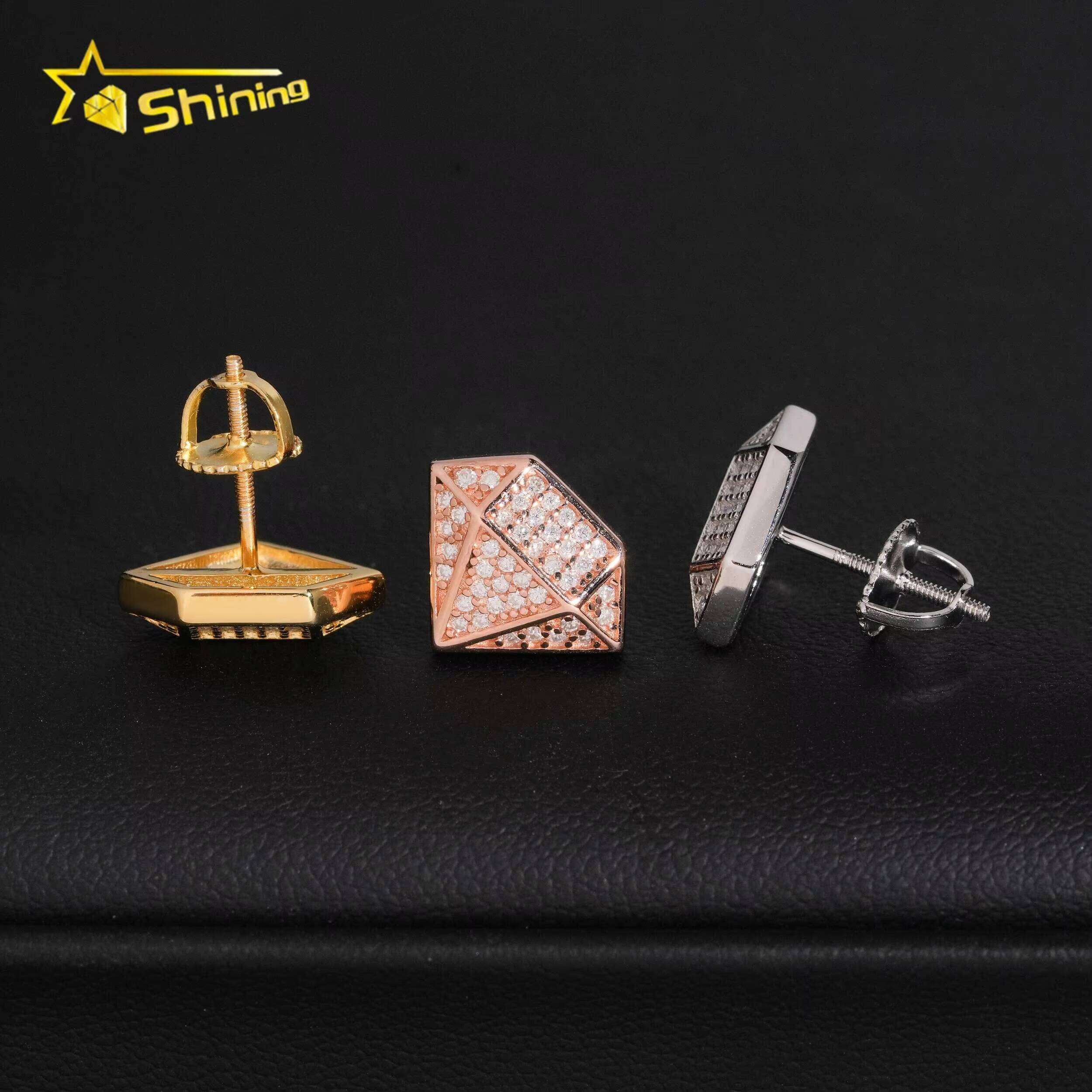 Fine Jewelry Bling Iced Out 925 Silver Diamond Shape Hip Hop Mens VVS Moissanite Earrings