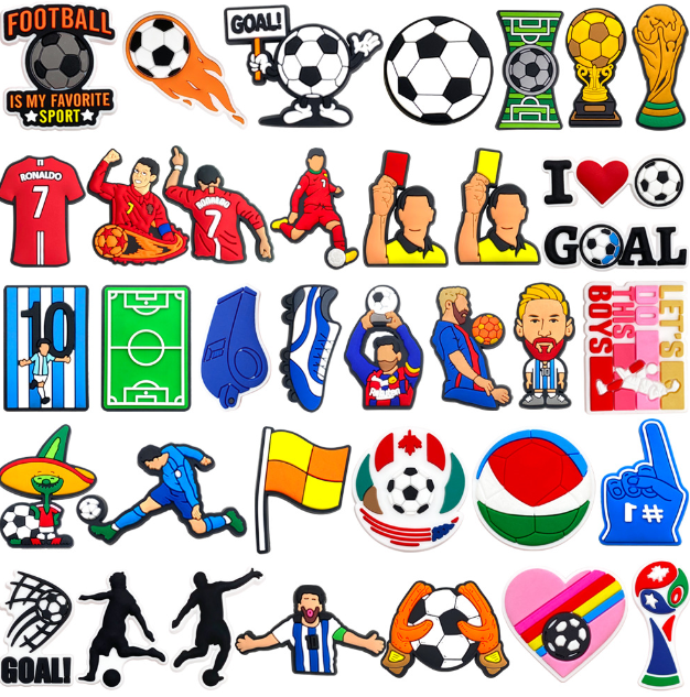 Wholesale PVC Football Star Clog Shoe Charms Soft Sports Decorations for DIY Party Gifts