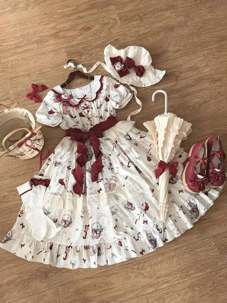 Bestseller Elegant Short Sleeve Women Print Lolita One Piece Dress Kawaii Evening Party Sweet A-line Dresses Design Cute Spring 2025 New ddmytues