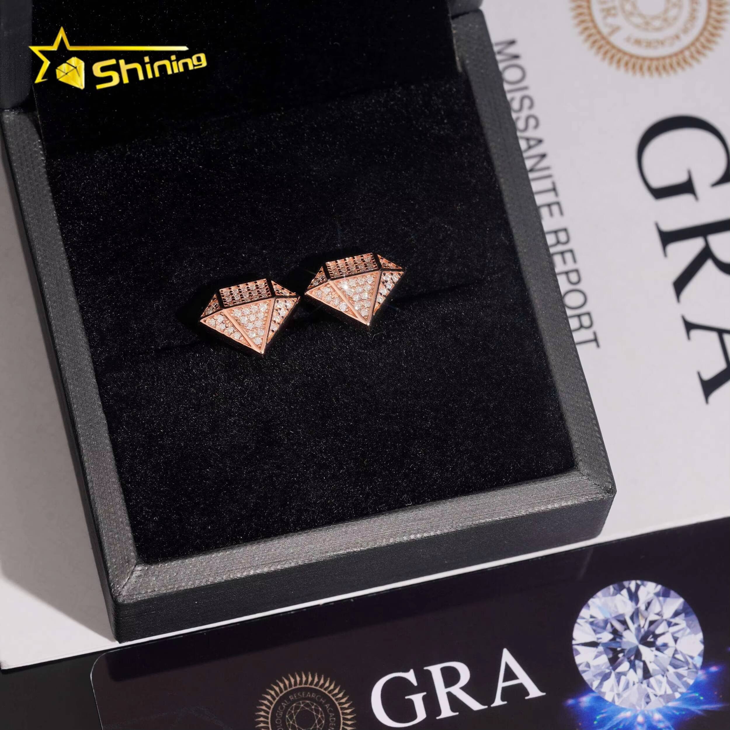 Fine Jewelry Bling Iced Out 925 Silver Diamond Shape Hip Hop Mens VVS Moissanite Earrings