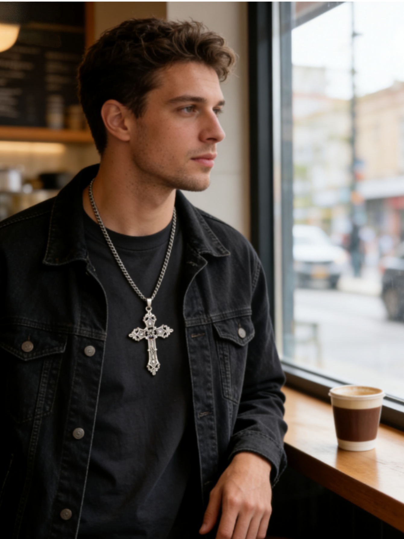 Men's Vintage Cross Pendant Necklaces Cool Gothic Stainless Steel Chain Punk Hip Hop Jewelry Trendy Statement Accessory