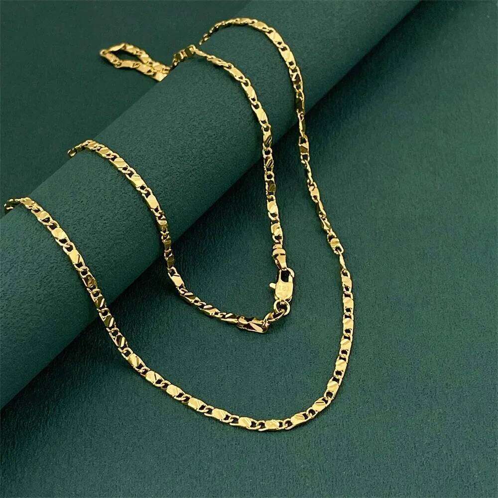 luxury 925 Sterling Silver 18K Gold 2MM flat Clavicle chains Necklaces for Men Women wedding Jewelry Christmas gifts 40-75cm