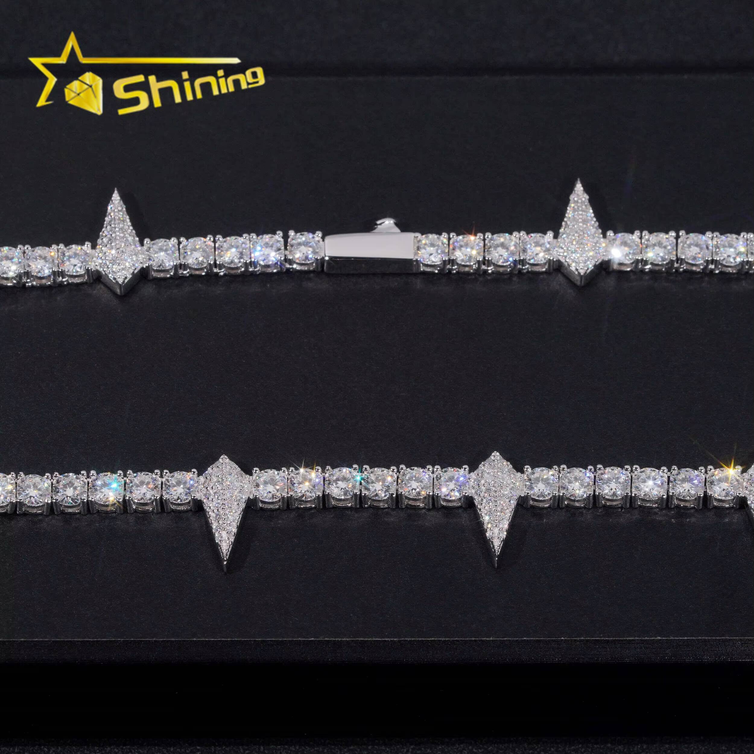 Custom Tennis Necklace Silver 925 New Design Iced Out Vvs Moissanite Diamond Hip Hop Lab Diamond Tennis Chain
