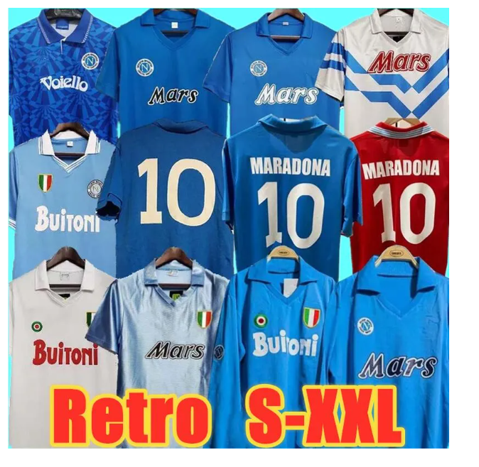 Napoli Retro Soccer Jerseys 87 88 Coppa Italia SSC Naples Vintage Calcio Napoli kits Vintage CAMPIONI Neapolitan Footba1986 Jersey DLK Maradona Classic