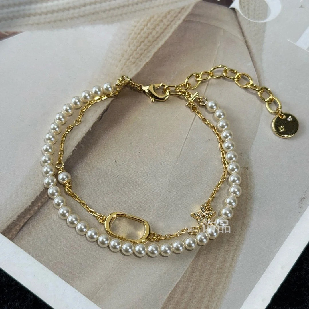 High version Pearl Star Double-layer Designer bracelet Women Diamond Bracelet Fashion Luxury Charm Chain Bangle pentagram designer Jewelry Gift Wristband #342