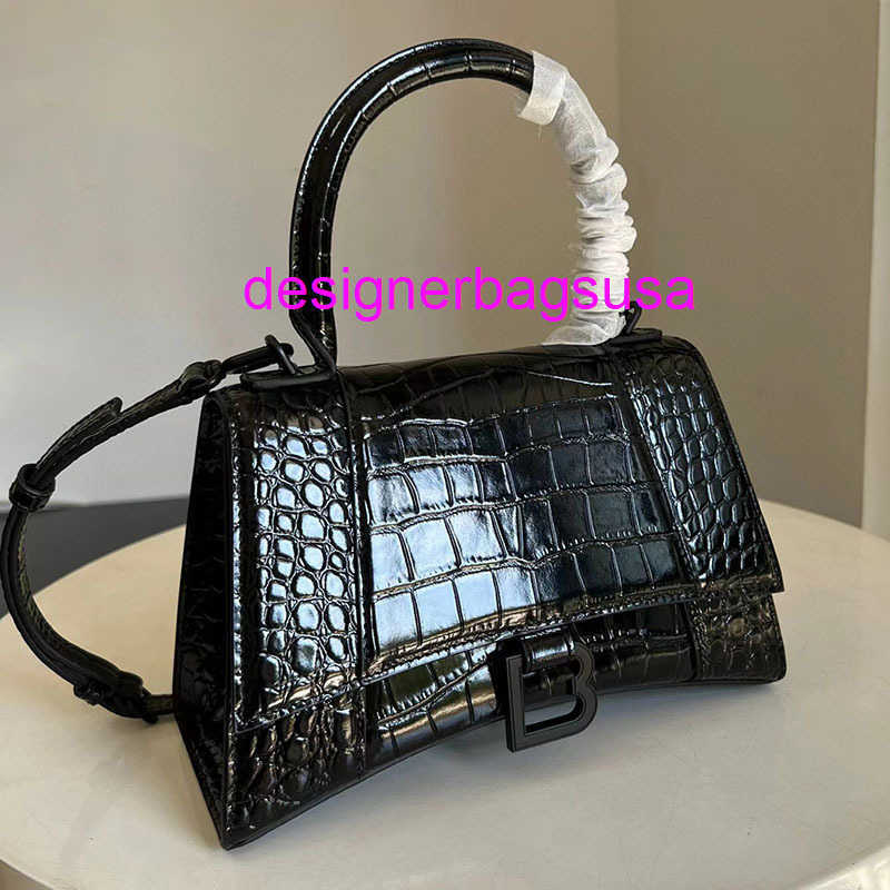 Designer Bag ParisOriginal Factory Leather Hardware Milk Tea Color Crocodile Pattern Hourglass Bag Black Handbag Crossbody Handly26 BJIQ