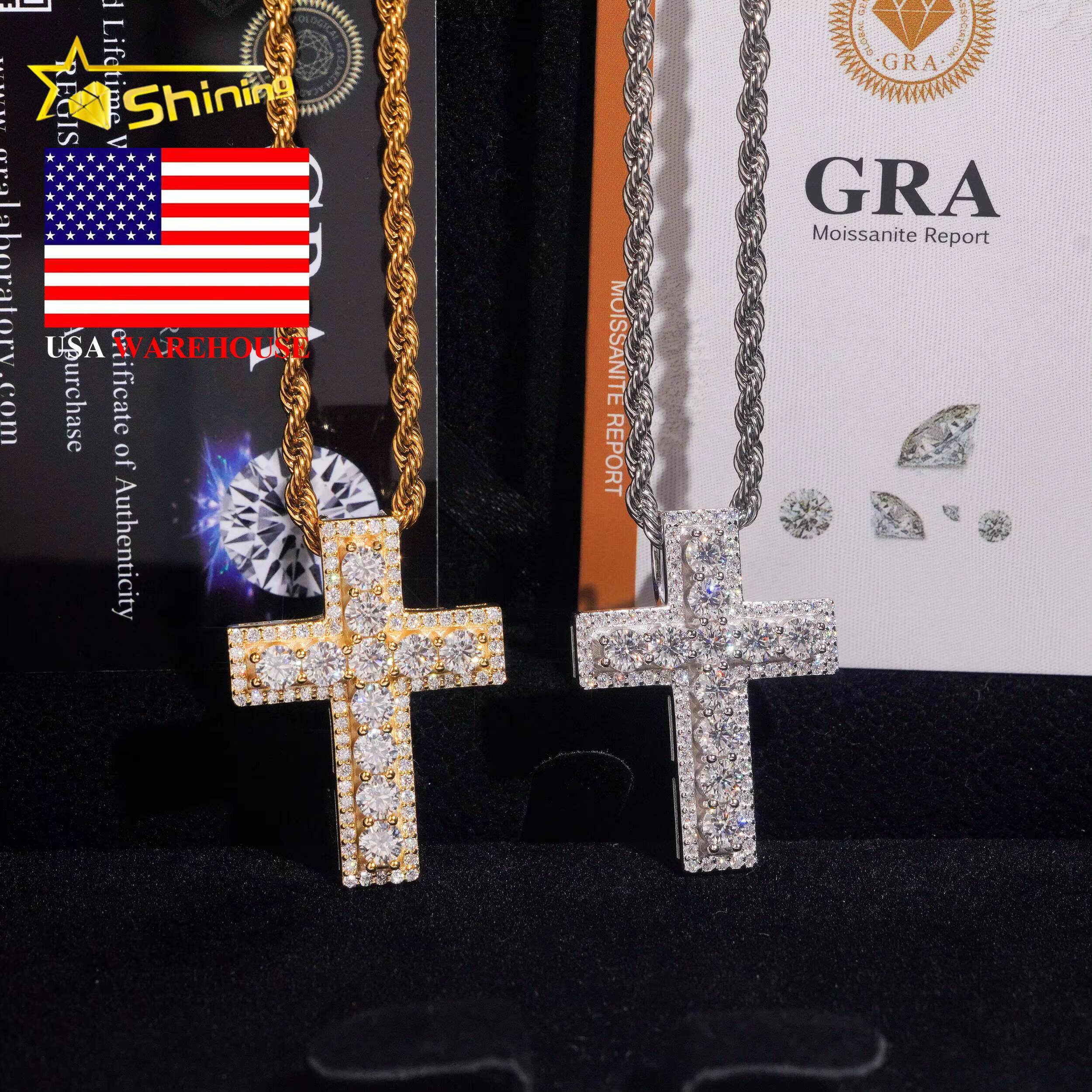 Ready to Ship Valentine Gift Colorful Moissanite Pendant 925 Silver Gold Plated Iced Out Pendant Moissanite Cross Pendant