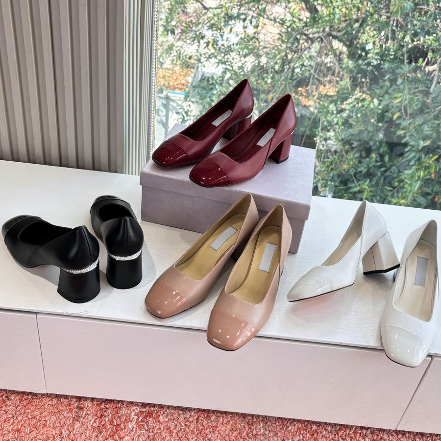 Top quality Real leather Square-toe High-heeled sandals Loafers pumps shoes Chunky blocks heels Dress shoes Luxury designer Evening Office shoes Factory footwear