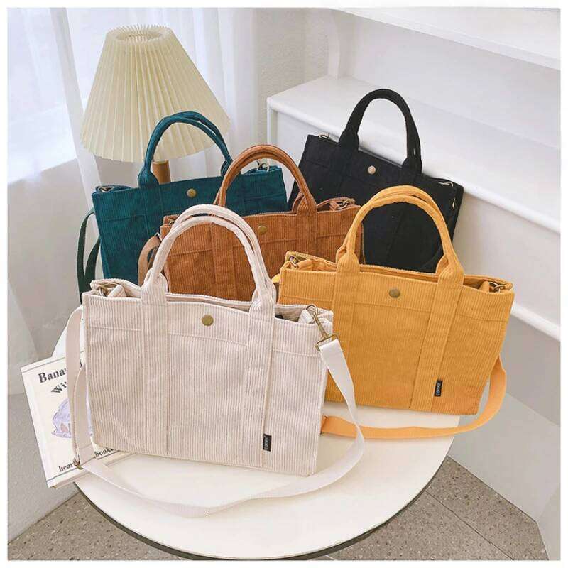 Autumn and Winter Leisure Large Capacity Shopping Bags Fashion Corduroy Canvas Simple Tote Commuter Shoulder Bag for Women