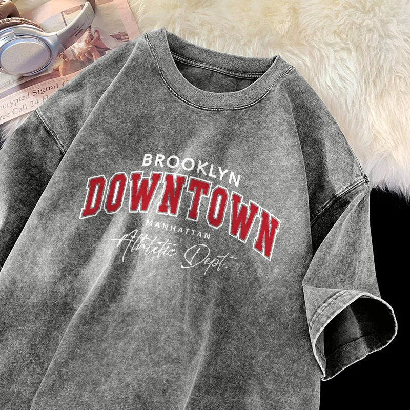 Letter printed T-shirt mens Manhattan street shirtcotton retro washed T-shirtunisex breathable fabric 260104
