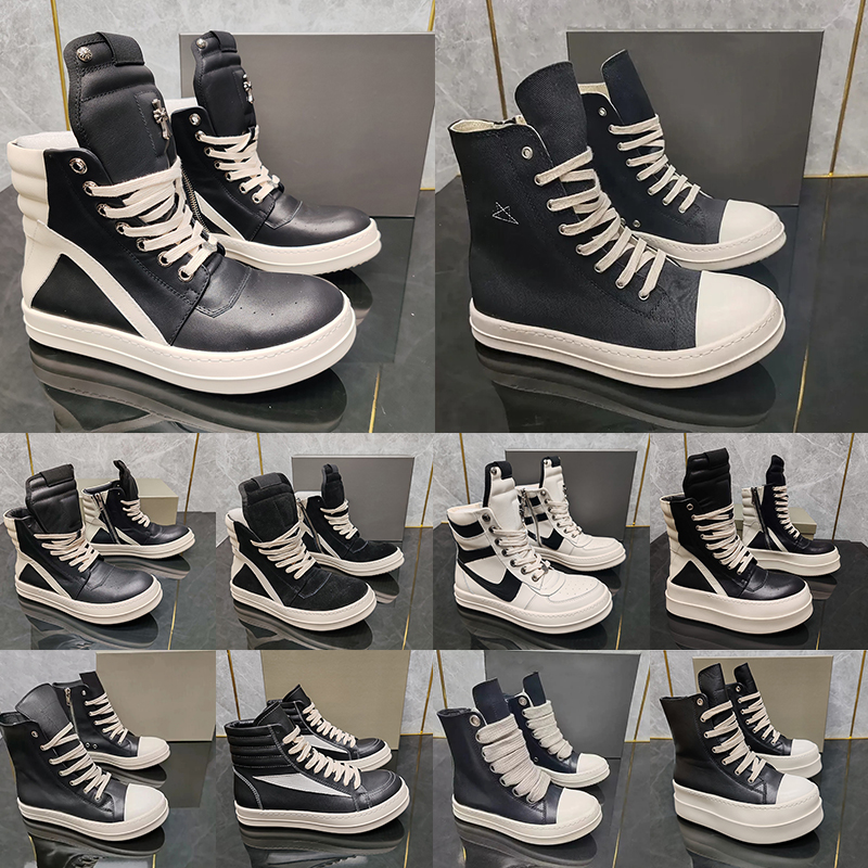 mens womens Designer canvas leather sneakers booties ricks ownes vintage style lace up boot high top trendy platform casual shoes geobasket luxury thick-sole boots