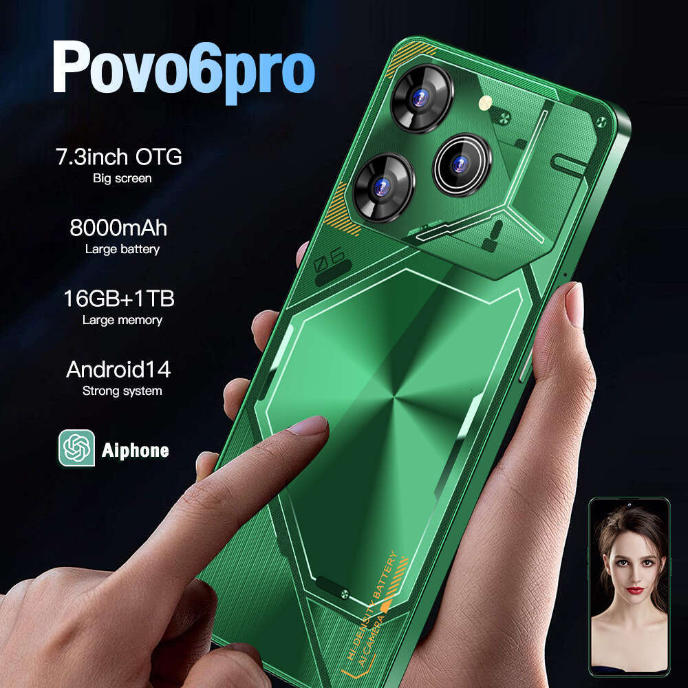 Famous brand cross-border exclusive mobile phone Povo6 Pro in stock Android 7.3-inch high-definition screen for foreign trade 16+1T smartphone CKS