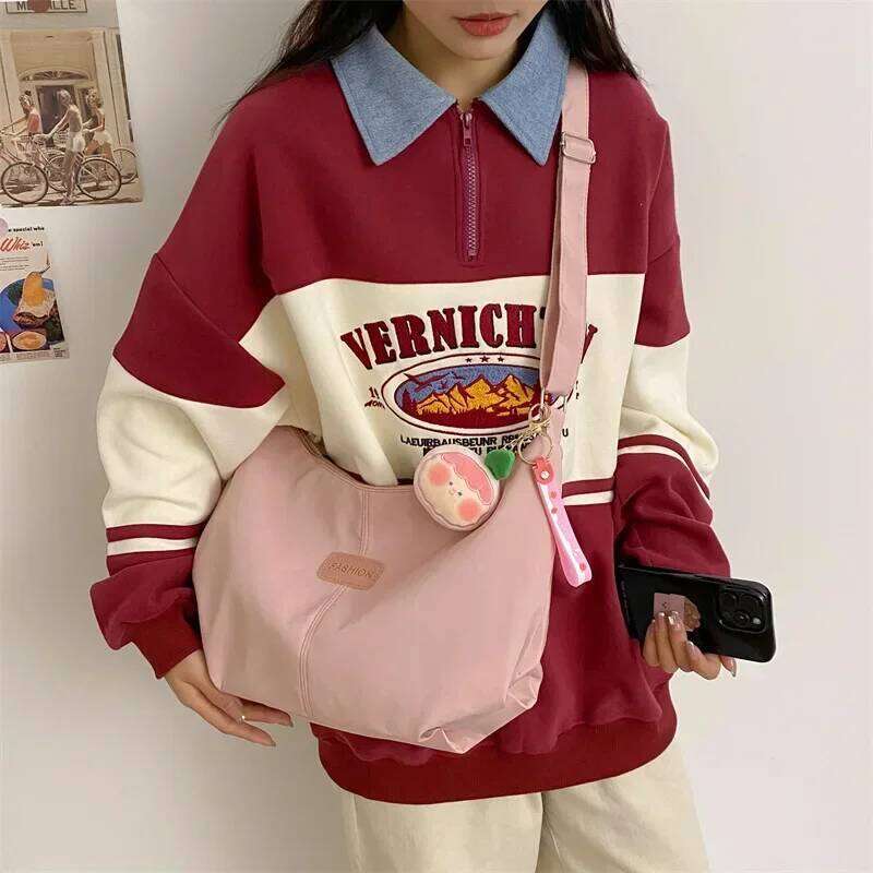 Casual Nylon Womens Shoulder Bag Korean College Style Crossbody Handbag with Large Capacity Designer Ladies Purse 1100368158