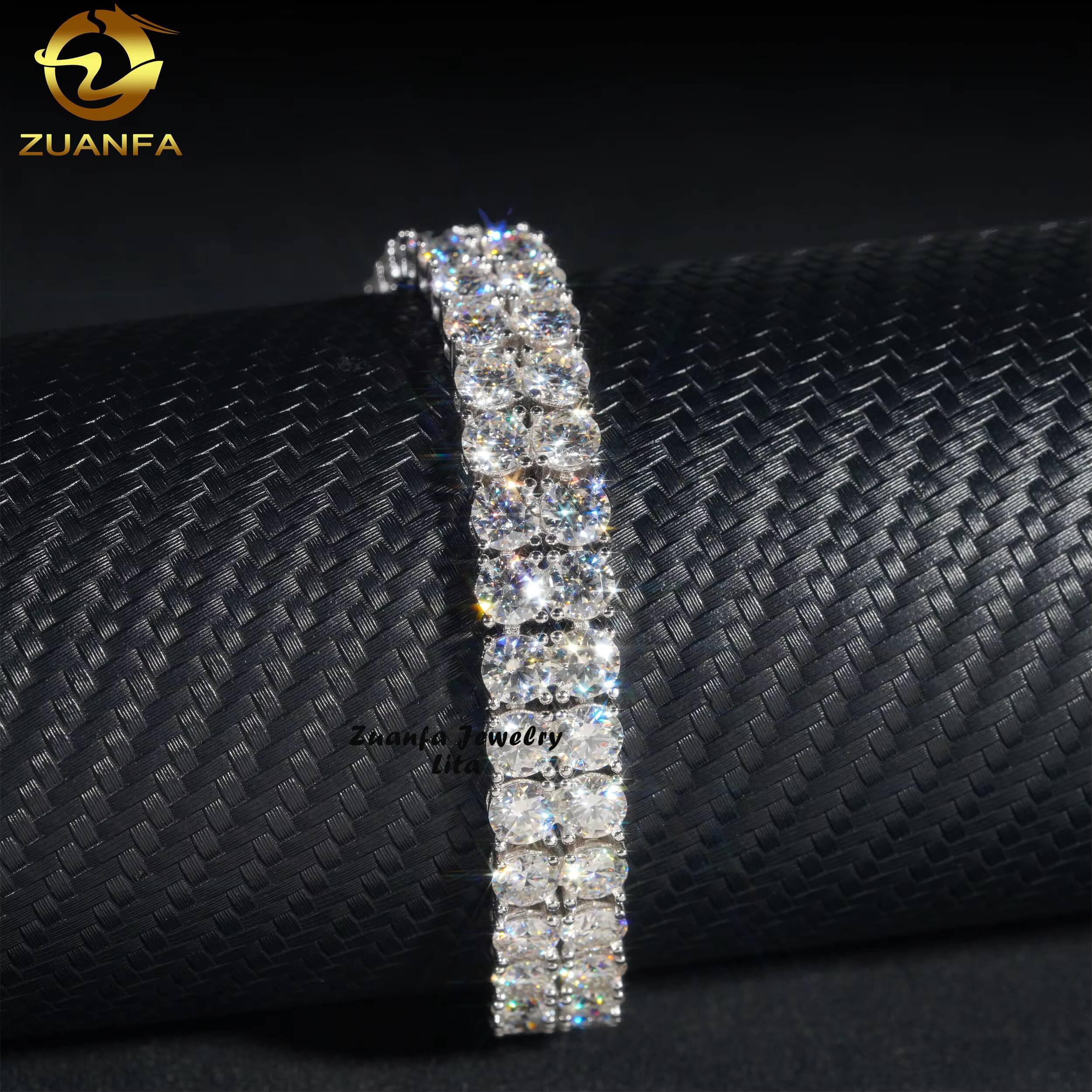 Hip Hop Rapper D Color VVS Diamond Silver Gold Plated 10mm Two Rows Moissanite Tennis Chain Bracelet