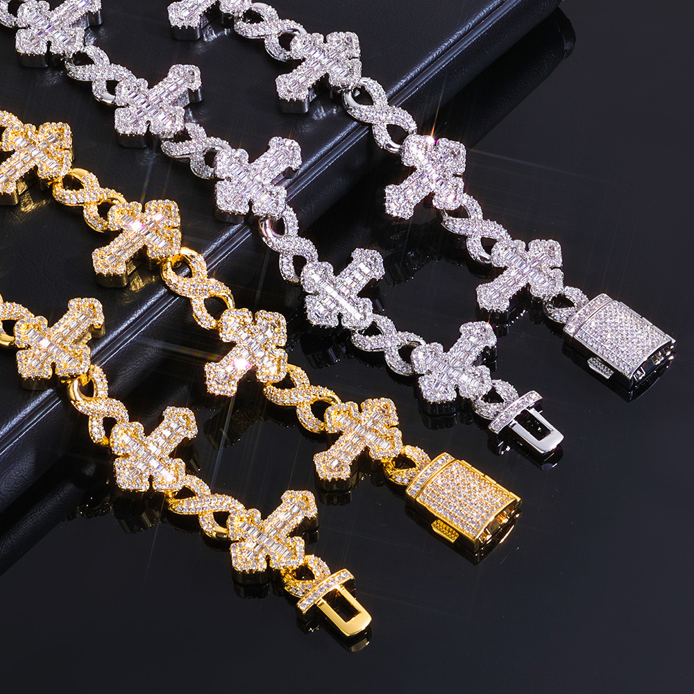 Cross Design Hip Hop Jewelry Sier Charm Iced Out VVS Baguette Moissanite Cuban Bracelet Ddmylucky