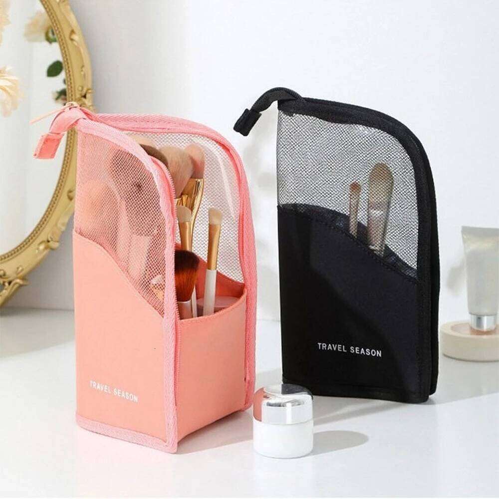 Stand Cosmetic for Women Clear Zipper Female Holder Organizer Toiletry Travel Makeup Brush Bag