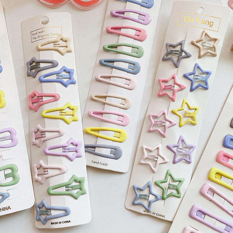 10Pcs/set Kids Hair Clip Baby Toddler Colorful Star Waterdrop Shape Hair Clips For Girls Children Lovely Hair Decorate Hairpins L2018