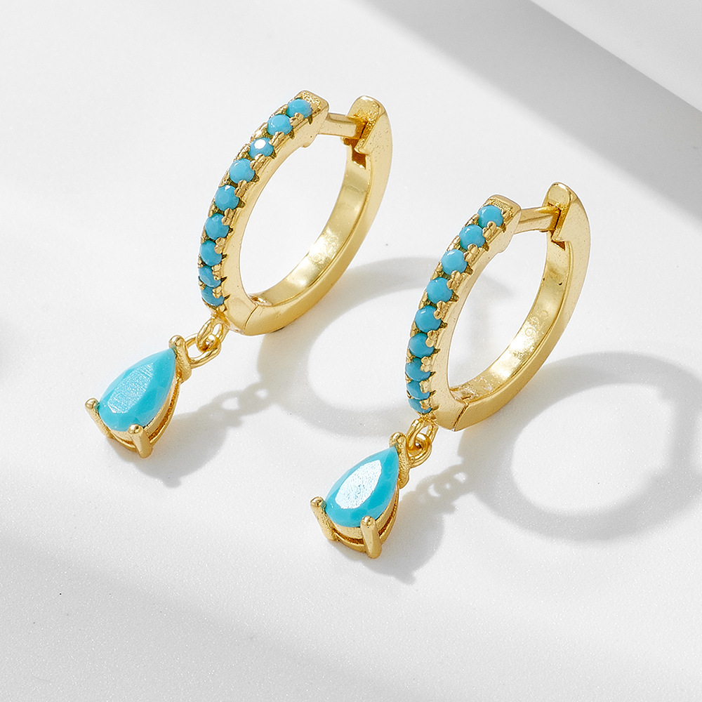 European and American Cross-Border Hot-Selling Light Luxury High-End Turquoise Water Drop S925 Sterling Silver Fashion Personality Earrings